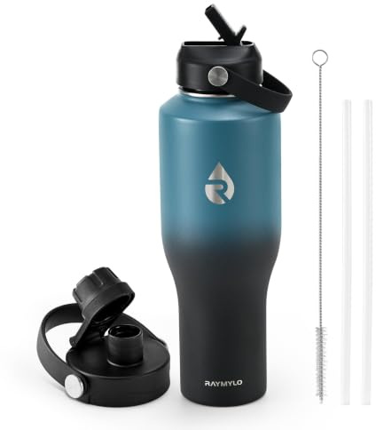 RAYMYLO 1.2L Insulated Tumbler Water Bottle with Straw | Triple Wall Vacuum Cold 48 hrs, Stainless Steel with Handle & Straw Lid & Paracord Handle, Leakproof Travel Flask