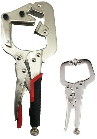 MacWork 10-Inch Welding Pipe Plier Clamp, Fast Release, C-Clamp Locking with Large V-Pads, with 5-Inch Mini C-Clamp Locking Plier