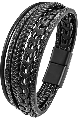 Mochity Armband Herren 21cm, Lederarmband Herren Schwarz Braun Blau, Herrenarmband Armbänder Für Herren Papa. Jungen, Leder Armband Herr Männer Geschenke Schmuck Herren
