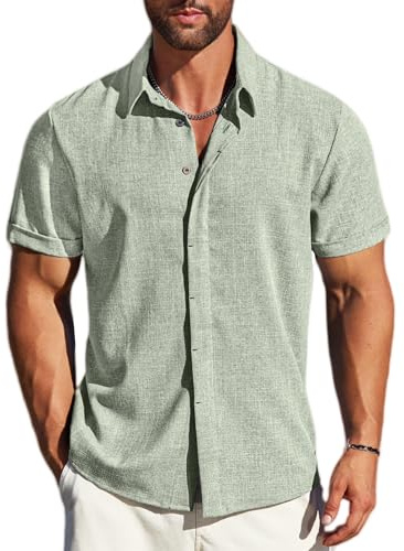 MAPICK Mens Shirts – Linen Short Sleeve Button Down Lightweight Breathable Summer Business Casual, Beach & Wedding Guest
