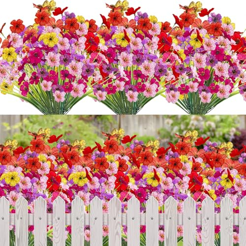 12 Bundles Outdoor Artificial Flowers, Indoor Decorative Fake Flowers for Home Garden Wall Wedding Party, Fake Flowers for Outside Planter Window Box (Multi)