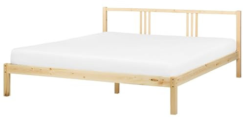 Beliani Holzbett Kiefernholz Hellbraun Lattenrost 180x200cm hohes Kopfteil modern Vannes