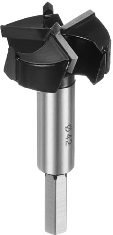 sourcing map Forstnerbohrer, 42 mm, Wolframkarbid, 3 Rillen, 4 Sporen, Forstnerbohrer für Scharniere, Holzlochbohrungen, Holzbearbeitung