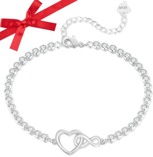 Nyisie Valentinstaggeschenk für sie geschenke für frauen - Armband Damen - Infinity-Herz Zirkon Armband - armband silber 925 damen - Weihnachten Geschenk zum Valentinstag