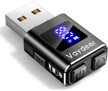 VAYDEER USB Mouse Jiggler mit USB-C-Adapter | LED-Timer, 2 Modi, Schwarz | 2/4/6/8-Stunden-Timer mit Dauerbetrieb und Speicherfunktion – Plug-and-play für Windows, macOS und Linux