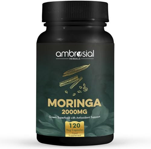 Ambrosial Moringa Kapseln - 2000mg Moringa Oleifera pro Kapsel - 4 Monate Vorrat - 120 Vegane Kapseln - Pflanzliches Kräuterzusatzmittel - Alternative zu Tee & Öl