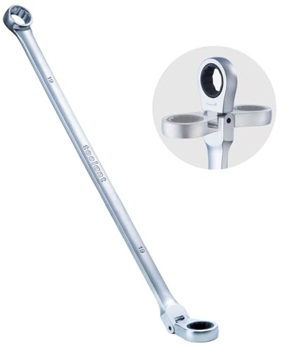 toolant Clé à cliquet extra longue, tête flexible et tête décalée fixe, clé mixte à double extrémité, acier CR-V, métrique 19 mm