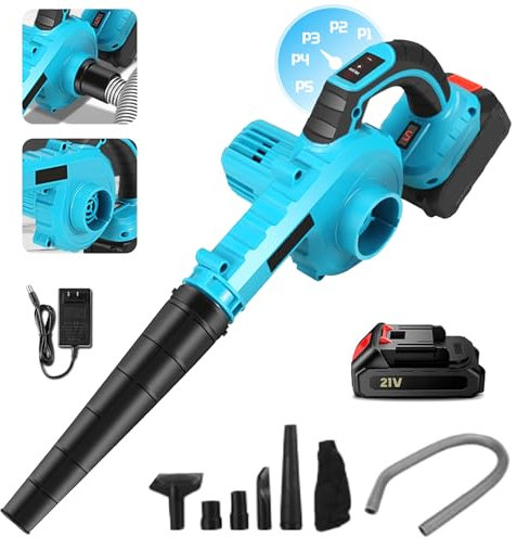 Laubbläser, tragbar, kabellos, mit Akku, elektrisch, kabellos, 21 V, Laubbläser, tragbar, mit 5 Geschwindigkeitsstufen, für Terrasse, Rasen (1 Akku)