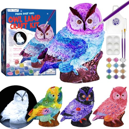Kit de Peinture Chouette Veilleuse 3D Lampe, Cadeau Fille Garcon 6 7 8 9 10 Ans, Loisir Créatif Bricolage Enfant, Chouette Jouet Garcon Fille, Arts et Artisanat, Cadeau d'Anniversaire Enfant 4-12 Ans
