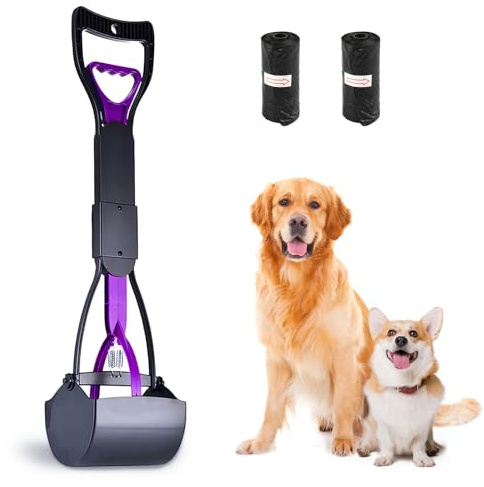 Dog Pooper Scooper with Long Handle, 23.6/60cm Portable Foldable Pet Poop Scooper with Waste Bag for Outdoor, Dog Dirt Scoop for Cat Dog Animal Waste Grass Gravel Sand, Dog Poop Waste Pick Up Rake