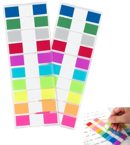 Azxndy 200 Pieces Sticky 10 Colors PET Tabs Notes Book Tabs，Repositionable for Annotation Books, Page Markers Adhesive Removable See Through Sticky Notes, for Revision, School Office Supplies