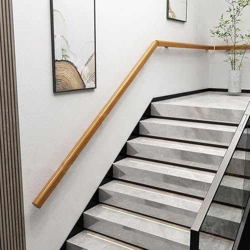 LQSYBHD Buche Holz Handlauf Indoor, Rutschfester Geländer Sicherheitsgeländer Wandhandlauf Wand Treppe, Treppengeländer Innen, für Villen, Balkone, Flure Wohnungen Handlaufset Wandha(Size:4.6ft/140cm)