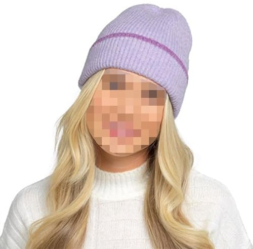 A2Z Damenmütze, gerippt, gebürstet, Bommel, Strickmütze, Thermo, weich, dehnbar, langlebig, stilvoll, Winter, warm, gemütlich, bequem, modische Outdoor-Hüte, Flieder, Einheitsgröße