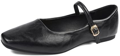 TRIWORIAE-Ballerine à Bout Carré à Mode Femme Mary Jane Chaussure Plate Souple Confortable Noir 37