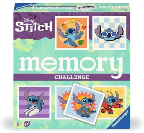 Ravensburger 24697 - Utmaningsminne Disney Stitch, ett utmanande minne för 2-8 stygnfans från 6 år och uppåt