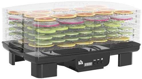 HOMCOM Deshidratador con 6 compartimentos ajustables en altura, 550 W, 40-70°C, temporizador de 48 horas, deshidratador para carne, fruta, verdura, flores, negro