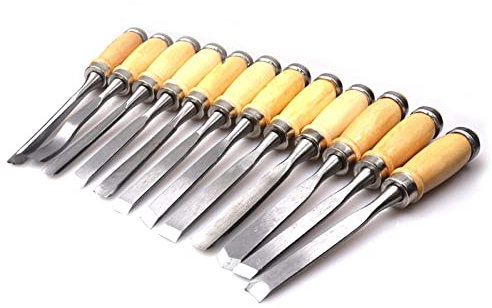 OLSKFUH 12 Pezzi/Lotto Set di Scalpelli per Intaglio del Legno Professionale da 8'' Utensili Manuali per La Lavorazione del Legno Fai da Te Coltello Taglierina per Principianti M,