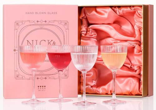 SIPBYSOP Nick and Nora Cocktail Glasses - Coupe Glasses Set of 4, Vintage Ribbed Martini Glassware, Crystal Cordial Cups for Whiskey, Gin, Vodka, Champagne, Mothers Day Gifts,Gifts for My Wife, 5 Oz