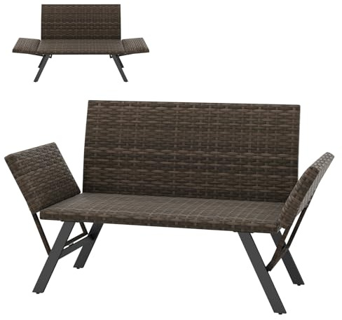 GIANTEX Canapé Jardin en Rotin 2 Places, Banquette Convertible Extérieur avec Accoudoirs Réglables, Design Tressé, Longueur 163-178cm, Charge 300 kg, Transat de Jardin pour Terrasse, Balcon, Piscine