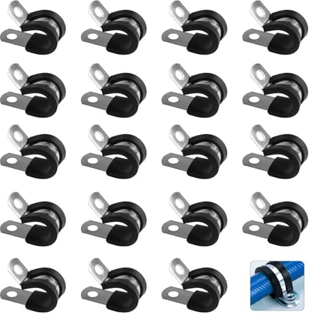 Stainless Steel Rubber Lined P Clips 13mm, 30 Pcs Assorted Pipe Clips | Hose Clip Conduit Clip, Rubber-Lined P-Clamps Metal Wire Cable Clamps for Cable, Cord, Wire, Hose, Tube - 13mm