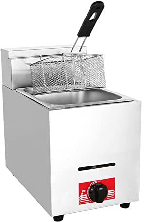 Friteuse à gaz, friteuse en acier inoxydable avec paniers et couvercle, friteuse professionnelle au GPL, friteuse à huile de comptoir, friteuse de cuisine, friteuse de table pour restaurant,