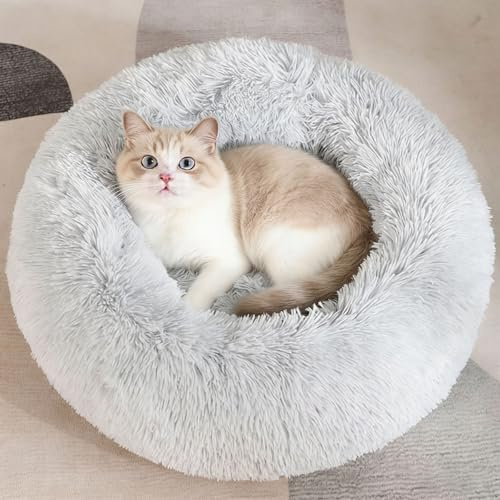 LuckyZoo77 Flauschiges Hundebett Rund 50 cm, Grau