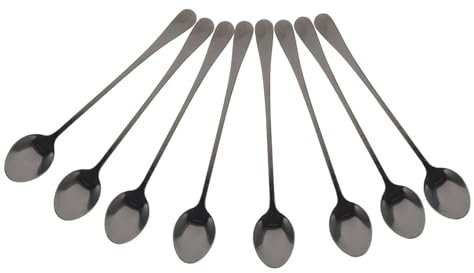 GLEAVI 8 Pezzi Cucchiaio da tè ghiaccio lungo inossidabile scopo latte macchiato maniglia cucchiaio gelato frappè cucchiaio da dessert Miscelazione di cucchiai cucchiaino da caffè Nero