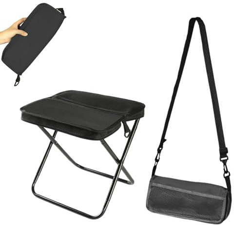 Klapphocker, Campinghocker Faltbarer, Tragbarer Klappbarer Hocker, Camping Klappstühle mit Aufbewahrungsbeutel, Leicht Gartenhocker Klappbar für Outdoor Reisen Wandern Angeln Grillen (Schwarz Klein)