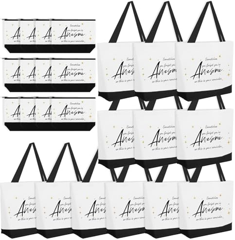 24 Stück Mitarbeiter Wertschätzungs Canvas Taschen Set – 12 Tragetaschen & 12 Schminktaschen mit Spruch – Dankesgeschenke aus Baumwolle für Frauen, Kollegen, Lehrer, Team, Mitarbeiter