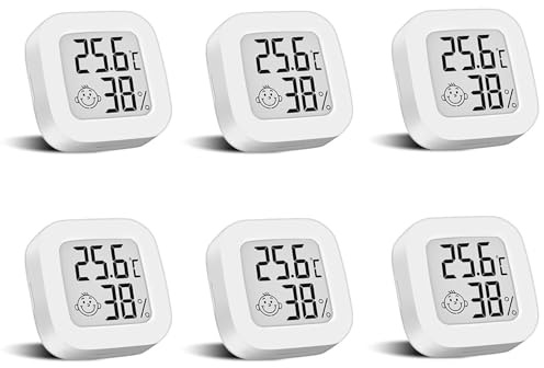 Pack of 6 Mini Digital Thermometer with Switch, LCD Hygrometer, Indoor Temperature, Wireless, Humidity Meter, Highly Accurate Temperature Sensor Display in ℉/℃ for Living Room and Greenhouse