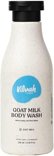 Vilvah Goat Milk Body Wash – 200ml | Moisturizing Body Wash with Vanilla Extract, Virgin Coconut Oil & Acai Oil | Gentle Cleanser for Dry & Sensitive Skin | pH 5.5