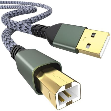 Yaekea USB A zu USB 2.0 B Druckerkabel Entworfen für HP Epson Canon Brother Dell Lexmark Xerox Samsung Oki USB Midi Kabel für Scanner/Midi Keyboard/Digital Piano/DAC Grey Braid USB Kabel-3.3FT