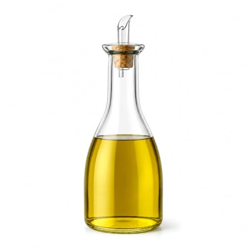 Kenkoa Aceitera Antigoteo 500 ml con Embudo Plegable - Botella de Vidrio con Tapón de Corcho Natural para Aceite y Vinagre