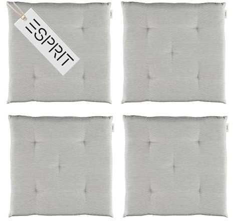 Esprit 4er Set Sitzkissen Stuhl 40x40cm Grau - Bequeme Stuhlkissen für Esszimmer & Küche - waschbar bis 30°C - Öko-Tex - Sitzauflage für Gartenmöbel, Sitzpolster, Bank, Bürostuhl & Boden