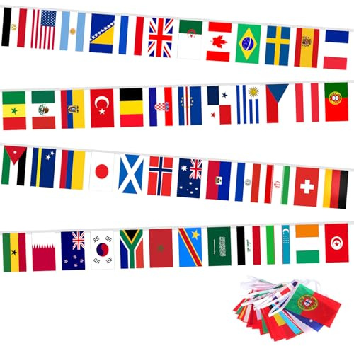 XILEPINGAN Guirnalda de Banderas wm 2026, 22m Wm Banderas de Guirnalda, Banderas de 48 países, Ideal para Interior y Exterior, Jardín Bar Restaurante Club (1 Pcs(20x30))