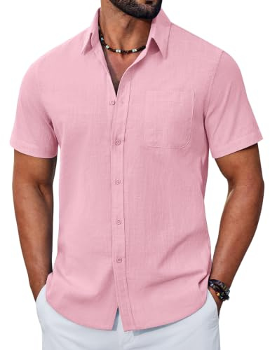 COOFANDY Camicia Uomo a Maniche Corte in Cotone Estiva Regular Fit Camicie Casual con Tasche