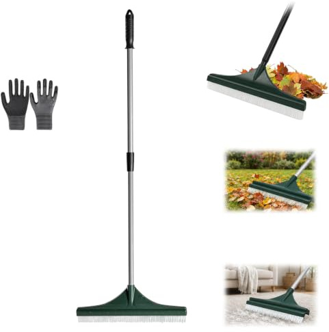 Rastrello Multifunzionale per Prato e Tappeti, Spazzola per Erba Sintetica con Manico Telescopico Regolabile, Spazzola Manuale per Prato Artificiale, Tappeti, Peli di Animali e Giardino (1 PCS)