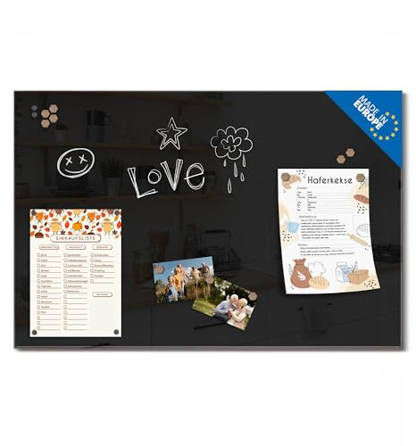 banjado Glas Magnettafel (75 x 50cm) - Magnetwand Glas - Magnetpinnwand als Memoboard - Pinnwand Magnettafel Küche, Büro, Kinderzimmer - Tiefschwarz