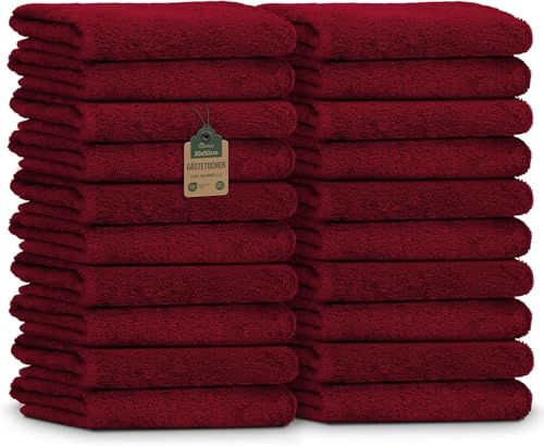 NatureMark Toallas de Invitado – Pack de 20 (30x50 cm), 100% Algodón, Certificadas Oeko-Tex, Suaves, Absorbentes y Fáciles de Cuidar – para Baño, Invitados & SPA - Rojo Burdeos