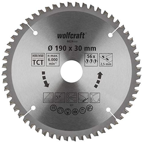 wolfcraft 6624000 | Handkreissägeblatt HM | Serie lila neu | 56 Zähne | ø190x30