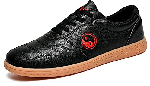 Classic Pink Unisex Tai Chi Wu SHU Kung Fu Schuhe Atmungsaktiv rutschfest Sport Fitnessstudio Sneaker zum Täglich Ausbildung Morgen Übungen Leder schwarz 43 EU