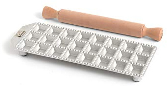 Marcato Stampo per Ravioli, Forme per Ravioli, Alluminio, Mattarello in Legno Incluso, Preparazione Facile, Design Elegante
