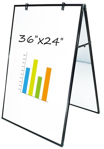 JILoffice Dry Erase Board, Magnetic White Board 36 X 24 Inch, Double Sided Whiteboard Easel, Black Aluminum Frame with Two Flipchart Hooks for Office Home and School
