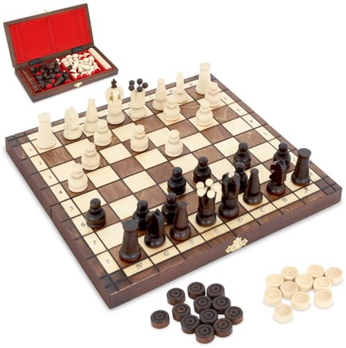 Schach Schachspiel Set klappbares Schachbrett mit Schachfiguren aus Holz 30,5 x 30,5 cm - Chess Board Spiel für Kinder und Erwachsene Reiseschach hochwertig und edel