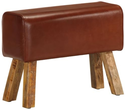 vidaXL Sitzbank Turnbock-Design Flurbank Turnbank Lederbank Flurmöbel Polstermöbel Sitzhocker Polsterbank Bank 58cm Braun Echtleder und Mangoholz