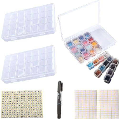 RUNCCI-YUN 2 Stück 28 Fächer Kunststoff Dosen,sortierbox kleinteile,Diamant Stickerei Sortierbox in,Plastik Medizin Pille Aufbewahrungsbox,für DIY Perlen Nailart Strass Schmuck Organizer