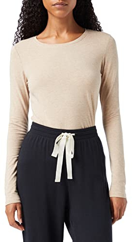 Amazon Essentials Damen Langärmeliges T-Shirt mit Rundhalsausschnitt in klassischer Passform (erhältlich in Übergröße), Hellbraun meliert, XL