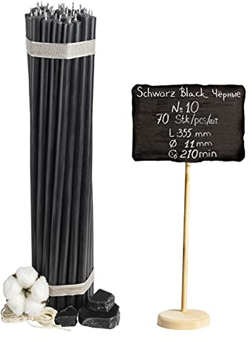 Diveevo Kirchliche Bienenwachskerzen №10-50 Stk. I hochwertige & geweihte Ritualkerzen L-35,5 cm Ø-11,0 mm I 210 Min Brenndauer in schwarz I 2 kg dünne Kerzen tropf- und rauchfrei