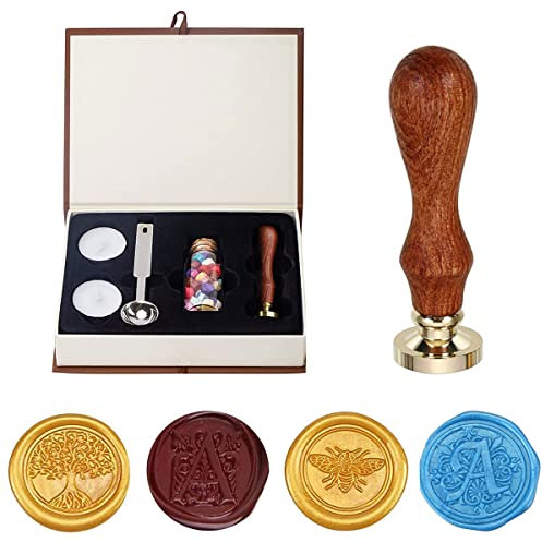 DARENYI Siegelwachs Stempelset Vintage Siegelstempel Set mit Siegelstempel, Wachsschmelzlöffel, Wachs und Kerze, Siegelwachsstempelset für Versiegelung & Dekoration