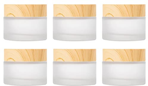 6 Pack Empty Glass Cream Jars, 30ml Frosted Refillable Sample Bottle Glass Cosmetic Containers Travel Cream Pots for Cosmetic Lotion Face Eye Cream Lip Balm